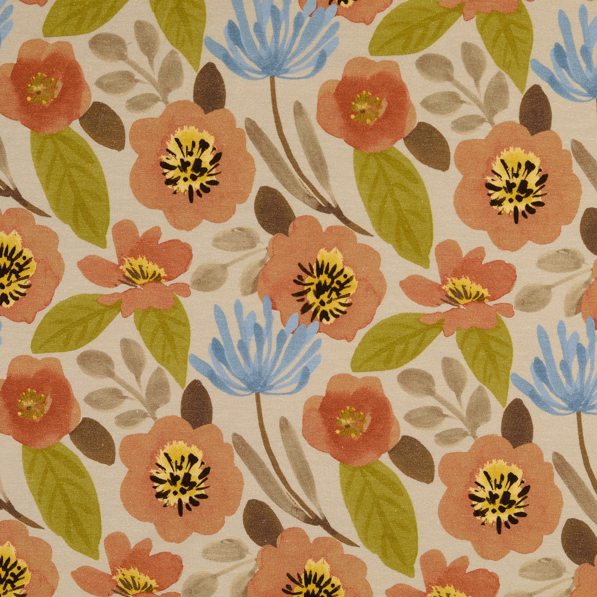 REMNANT 0.44 Metre - Painted Poppy Beige Cotton Jersey Fabric