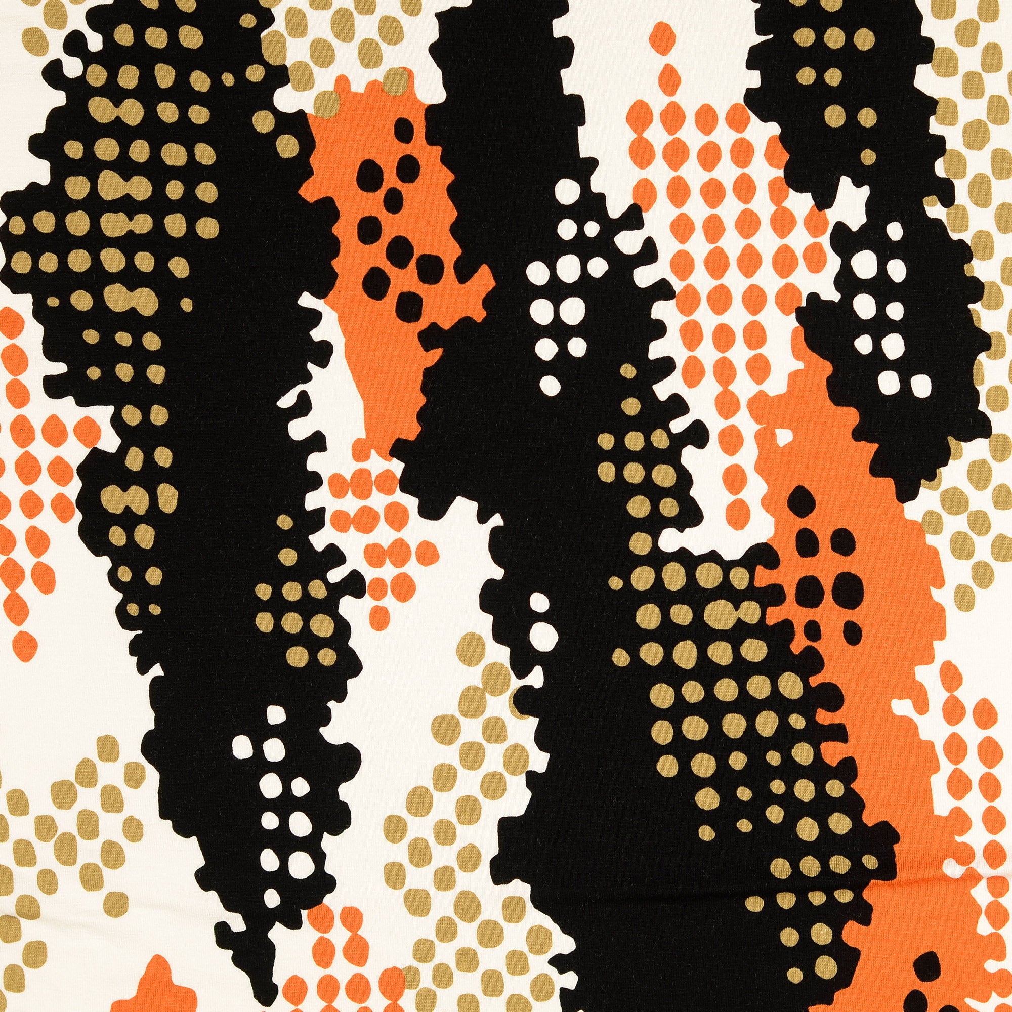 REMNANT 0.94 Metres (fault - dirty marks) Dots in Orange and Black Viscose Jersey Fabric