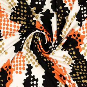 REMNANT 0.94 Metres (fault - dirty marks) Dots in Orange and Black Viscose Jersey Fabric
