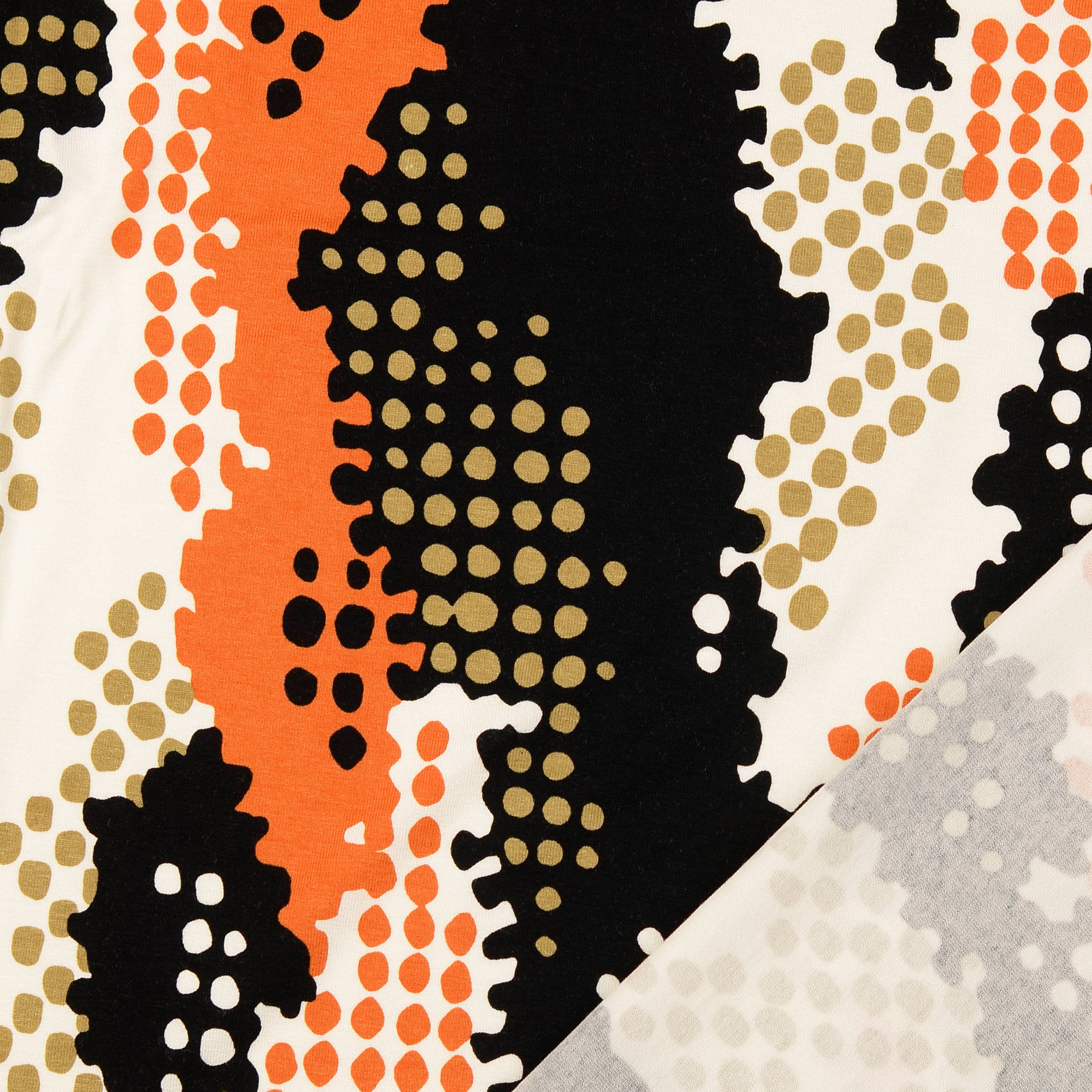 Dots in Orange and Black Viscose Jersey Fabric