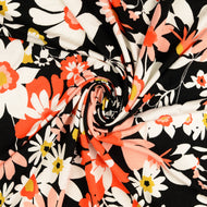 REMNANT 0.82 Metre - Blooms on Black Viscose Jersey Fabric