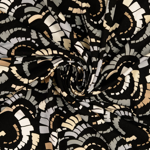 REMNANT 0.65 Metre - Spiral Steps in Beige and Grey Viscose Jersey Fabric