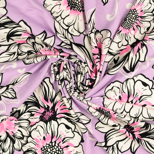 Peonies in Lilac Viscose Jersey Fabric