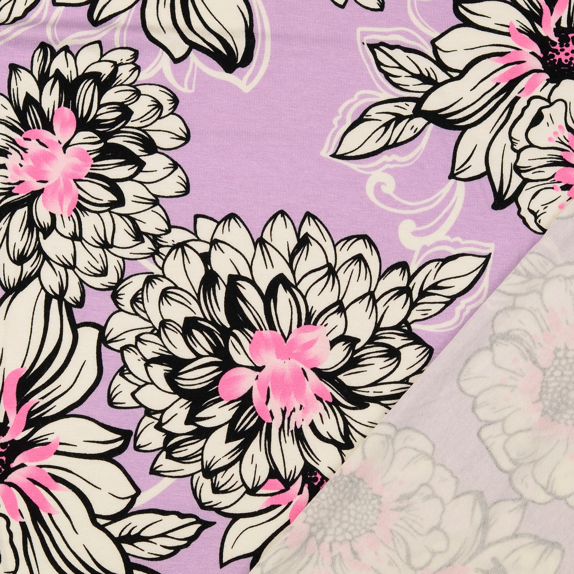 Peonies in Lilac Viscose Jersey Fabric