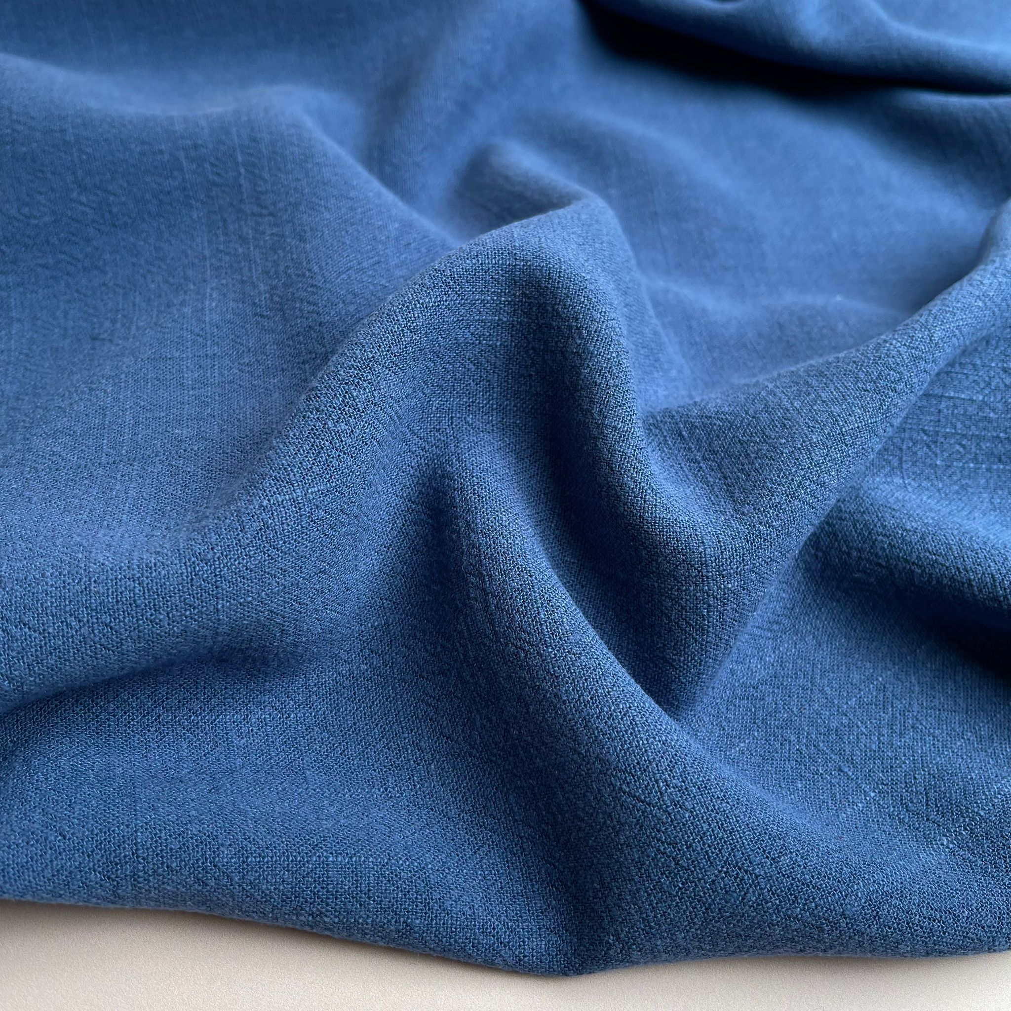 Flow Denim Blue Viscose Linen Blend Dress Fabric