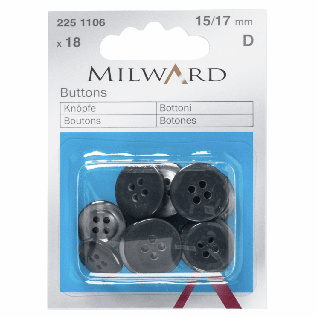 Milward - Charcoal Buttons 15/17 mm pack of 18