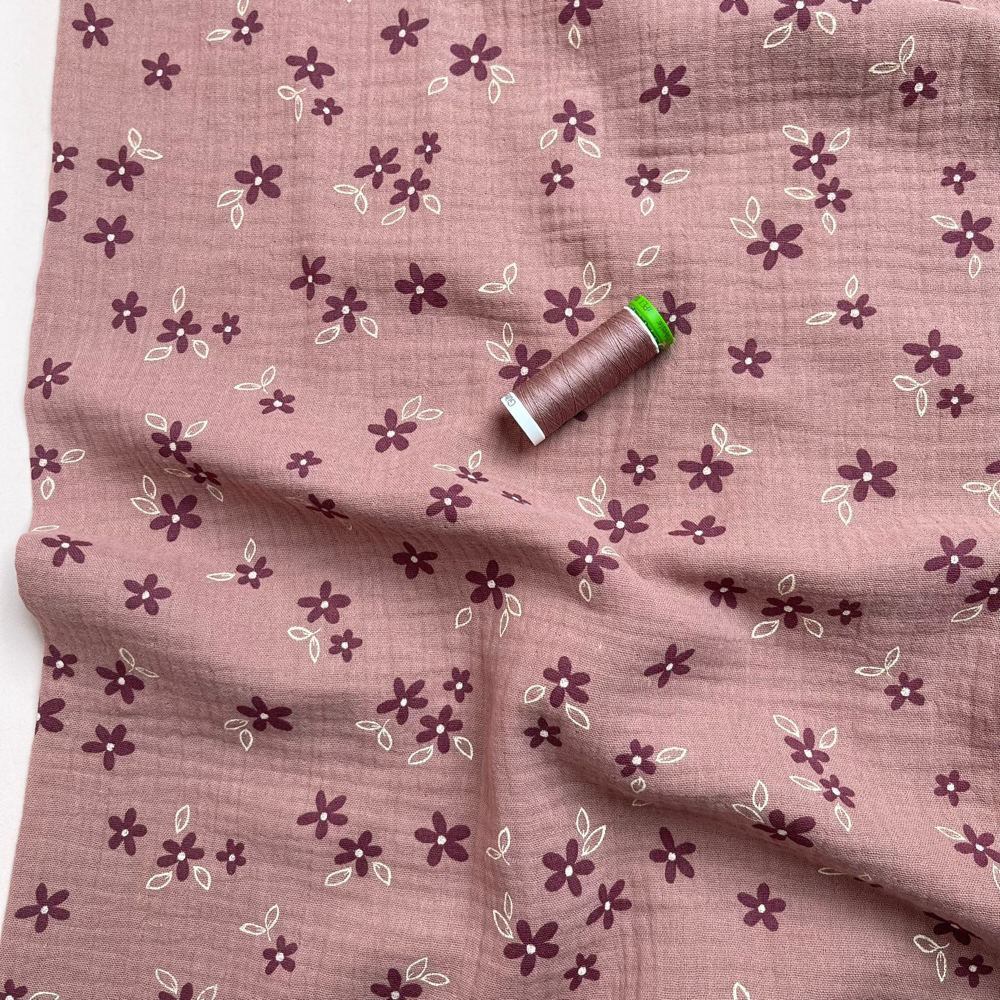 Small Flowers on Old Rose Cotton Double Gauze