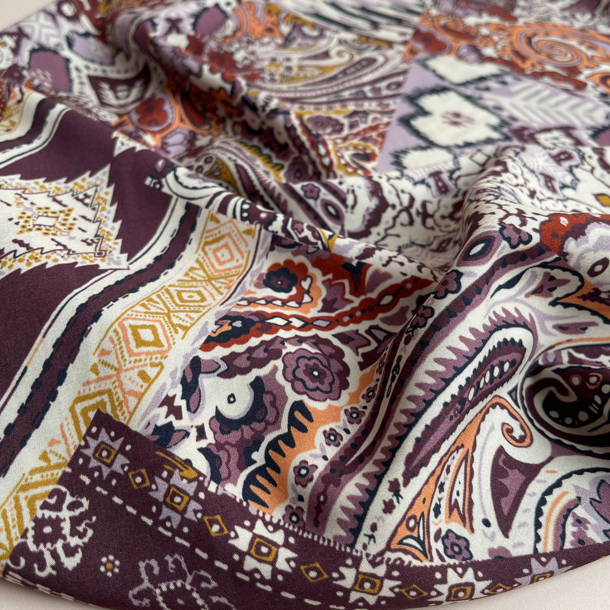 Bohemian Tiles Purple Viscose / Rayon Fabric