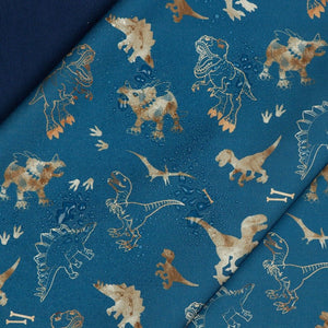 Dinosaurs in Petrol Soft Shell Fleece Fabric