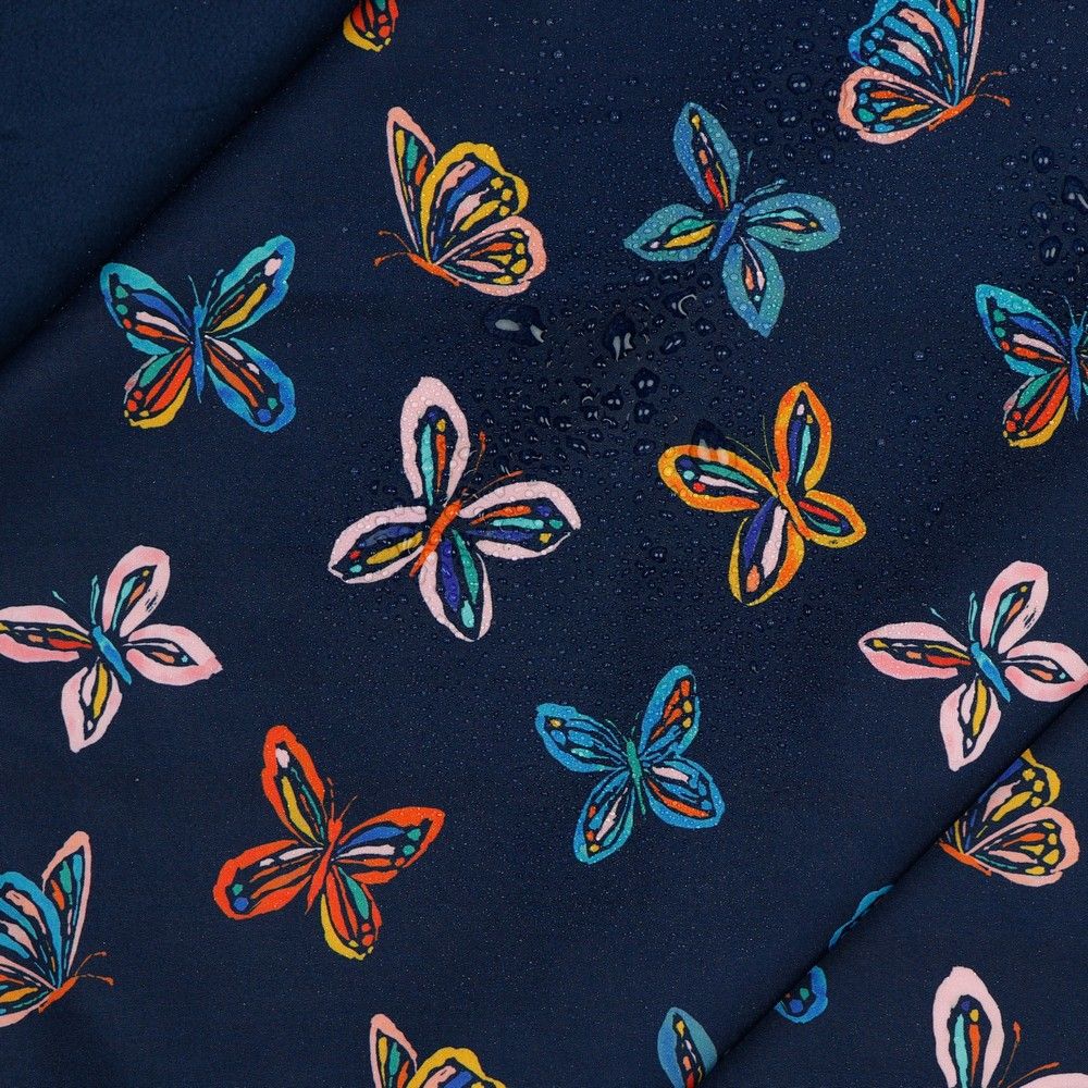 Butterflies in Navy Soft Shell Fleece Fabric