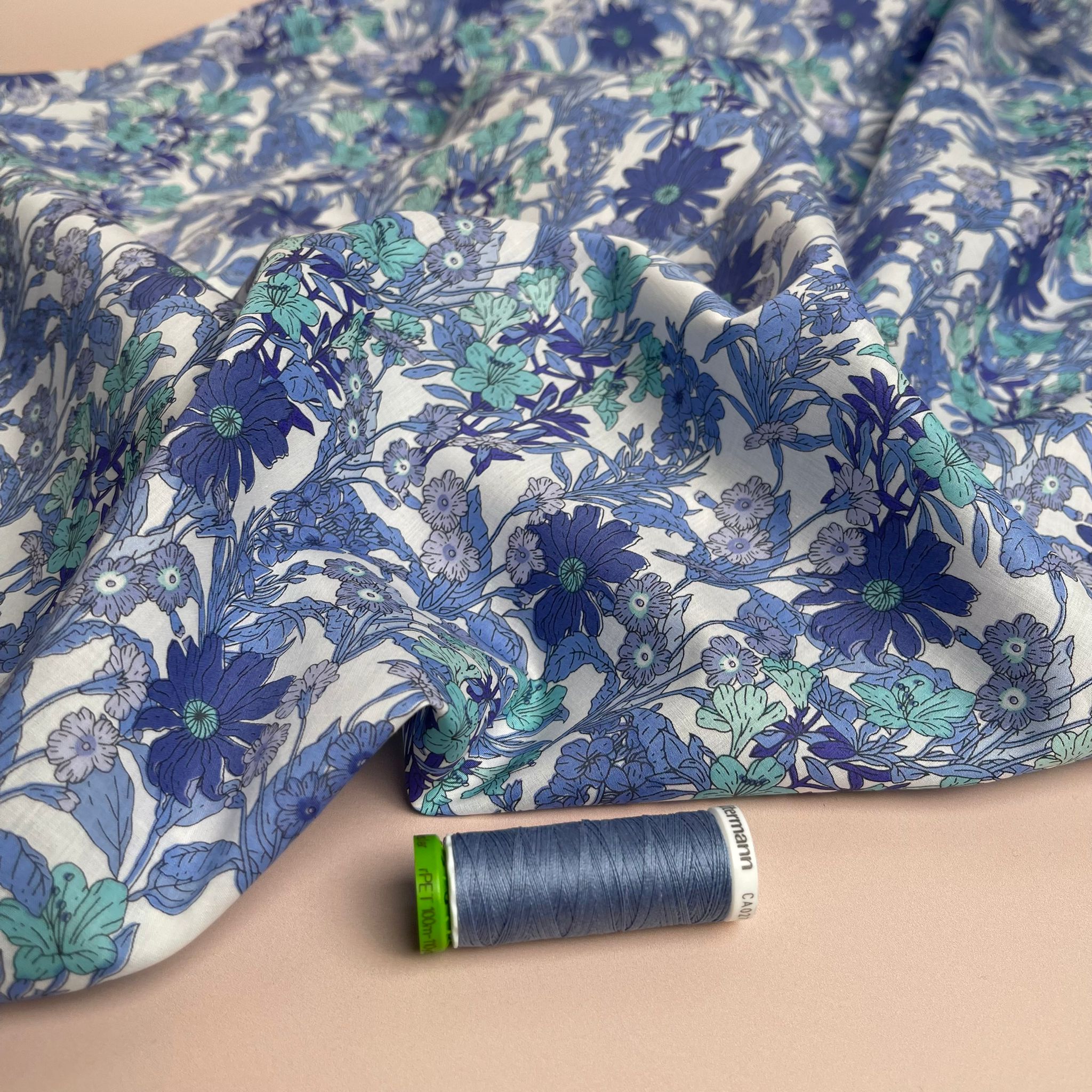 Wildflower Blue Cotton Lawn Fabric