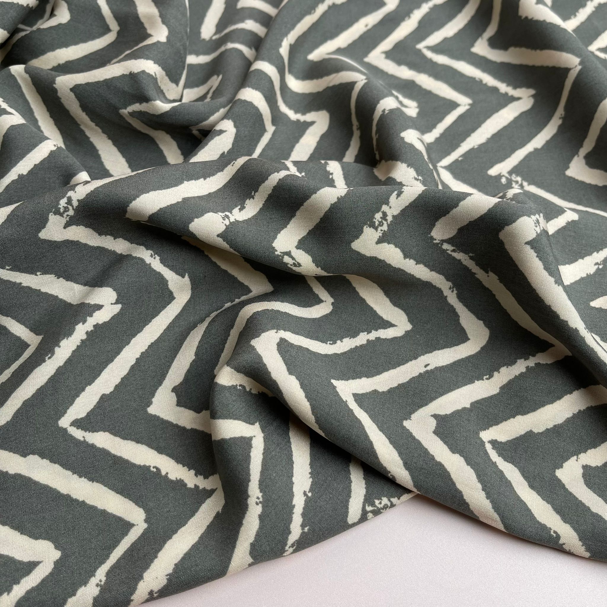 REMNANT 0.51 Metre - Khaki ZigZag Viscose Fabric – Lamazi Fabrics