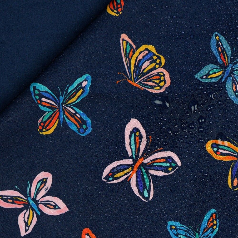 Butterflies in Navy Soft Shell Fleece Fabric