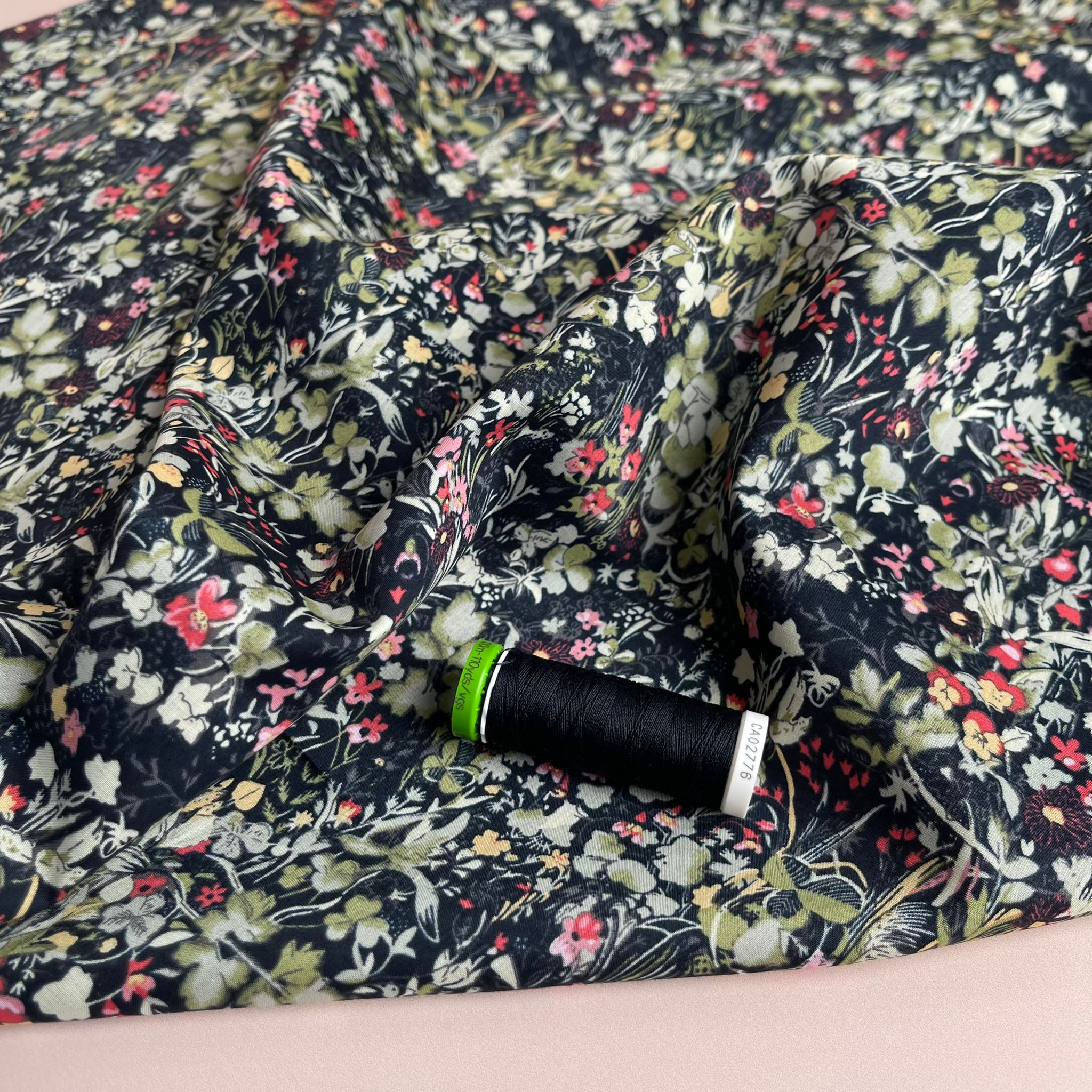 REMNANT 0.54 Metre - Viola Tricolour Night Cotton Lawn Fabric