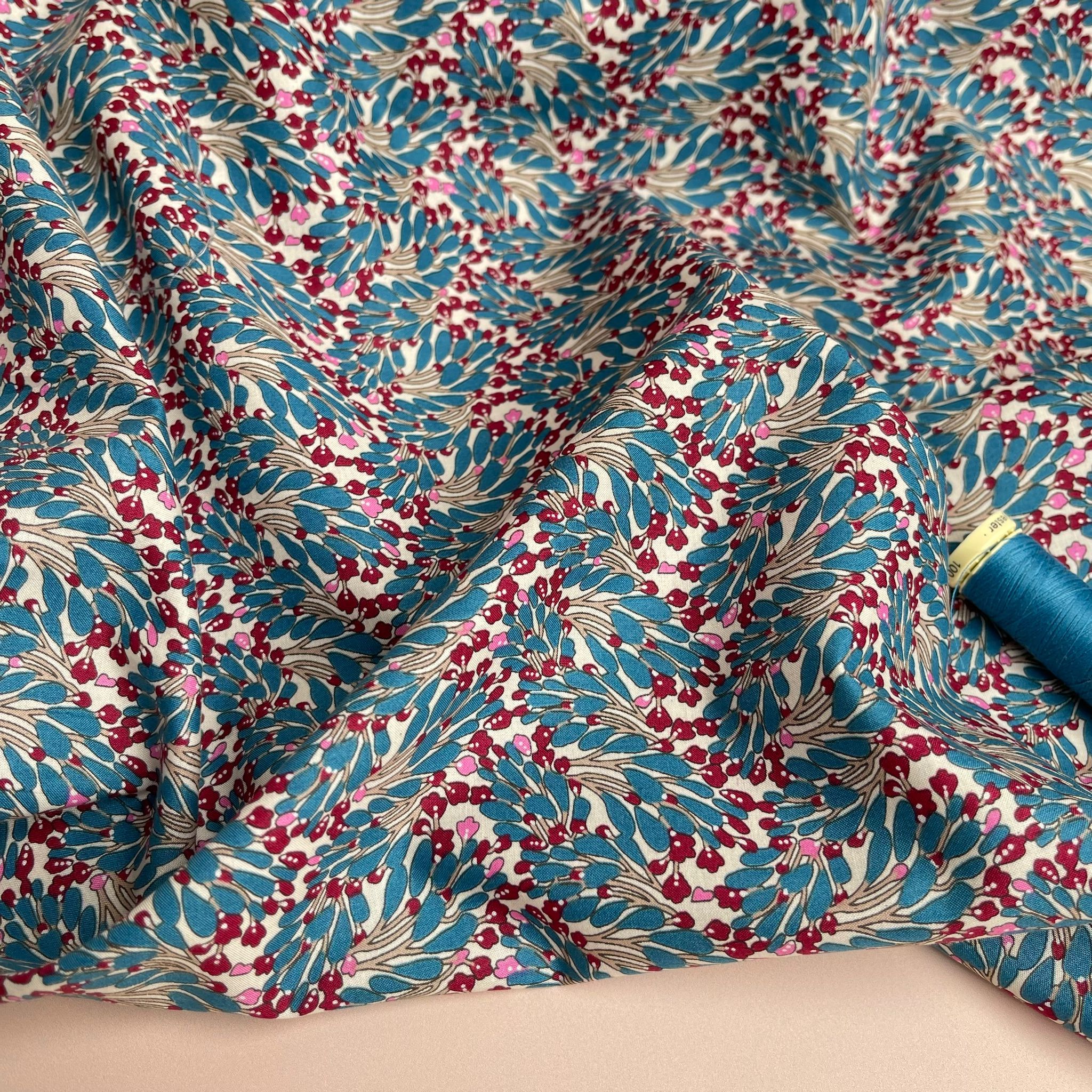 Graphic Seaweed Teal Cotton Lawn Fabric