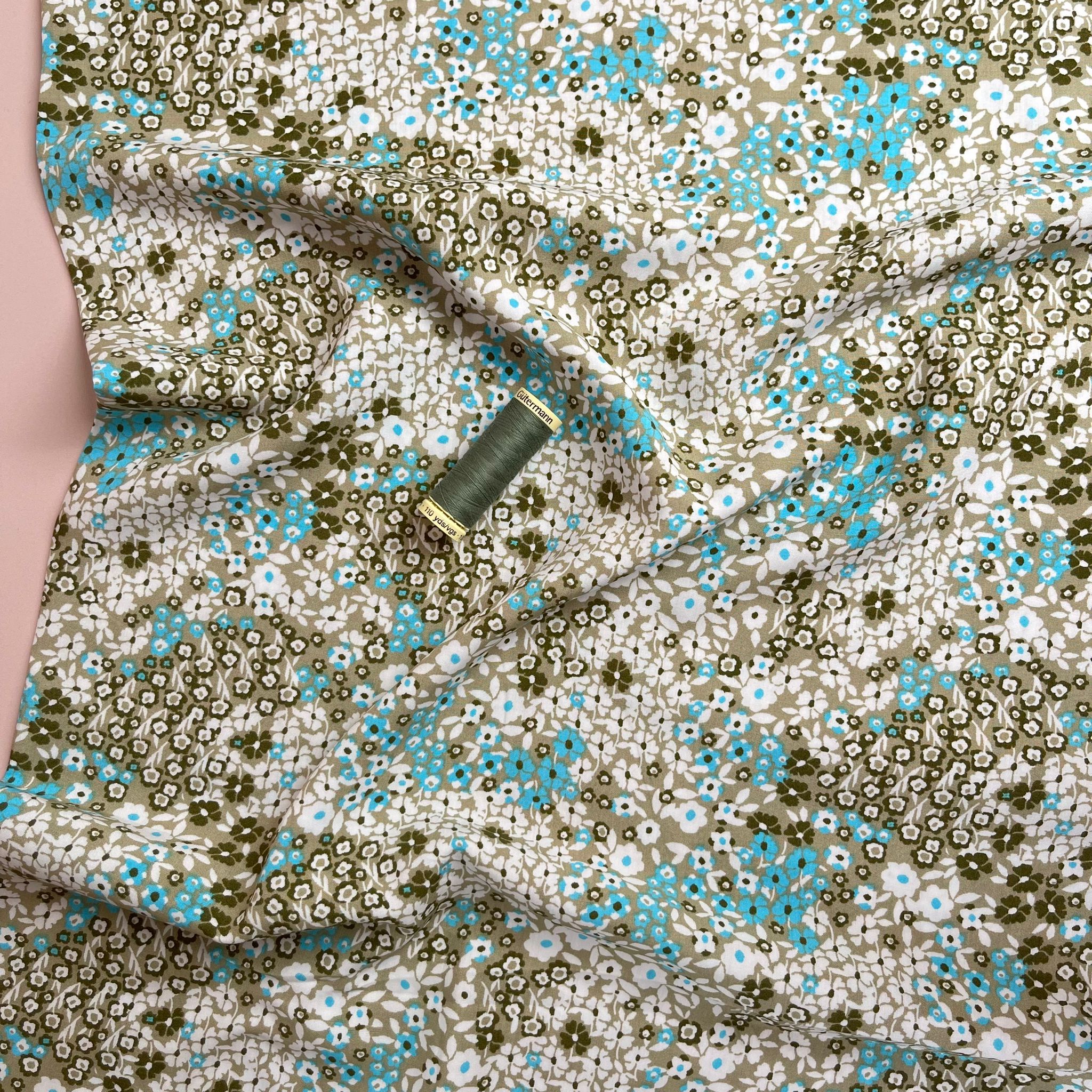 Ditsy Meadow Olive Viscose / Rayon Fabric