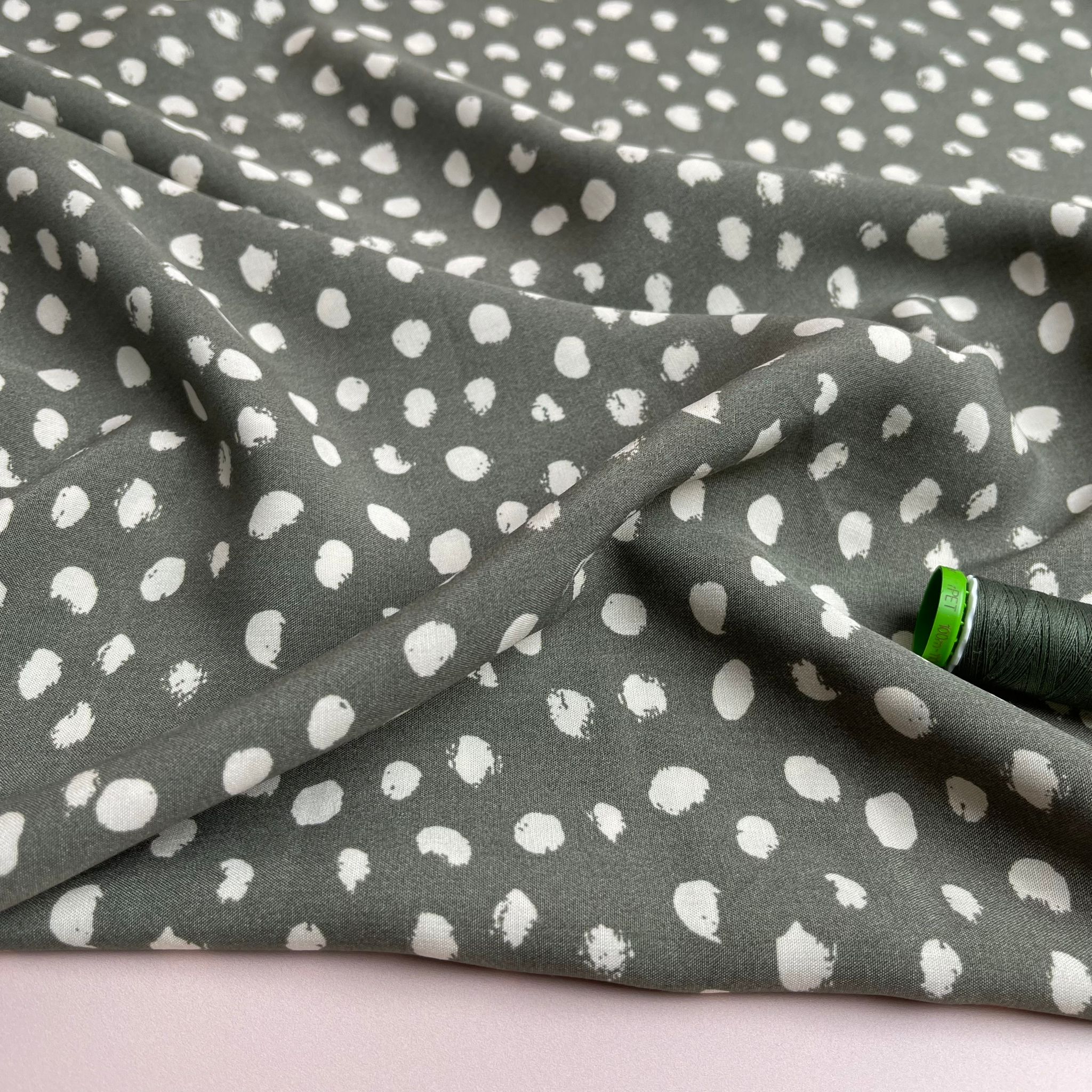 Abstract Dots on Green Viscose Fabric