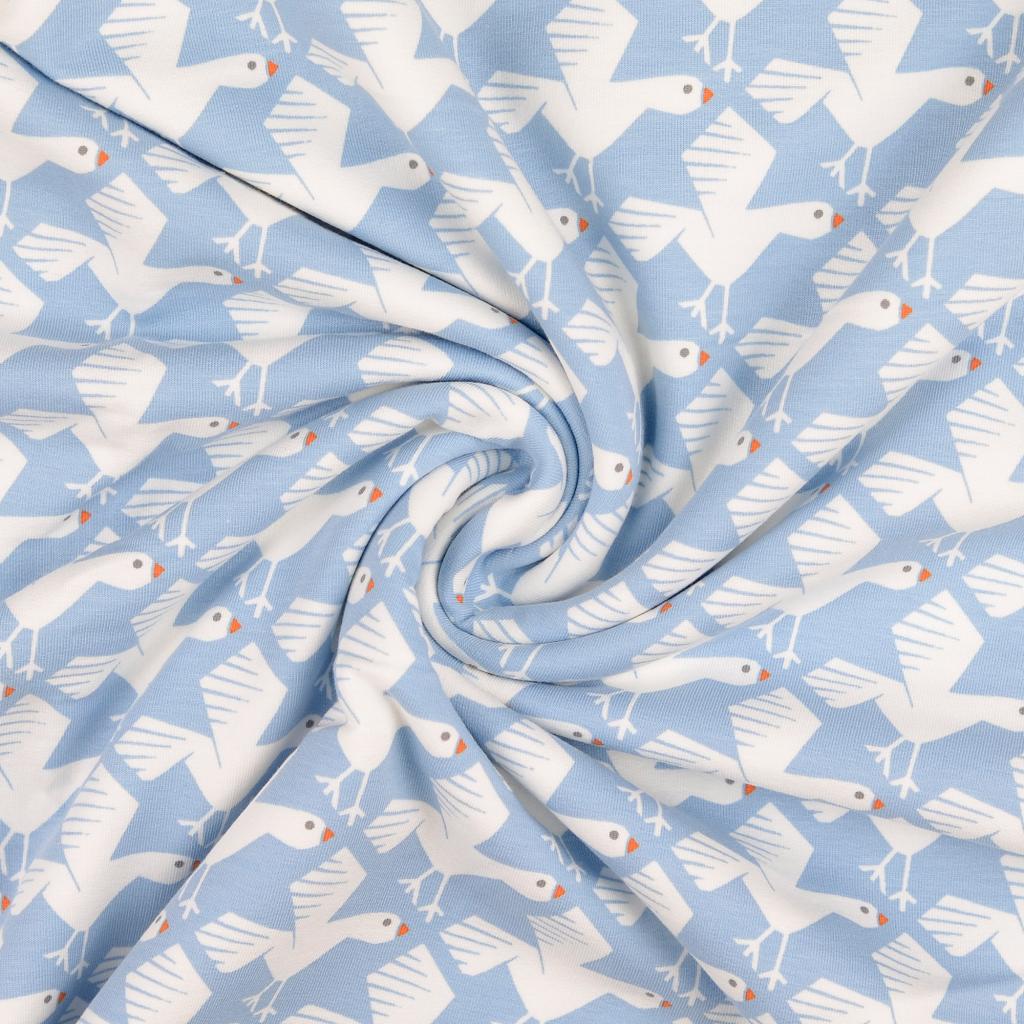 Seagulls on Light Blue Organic Cotton French Terry