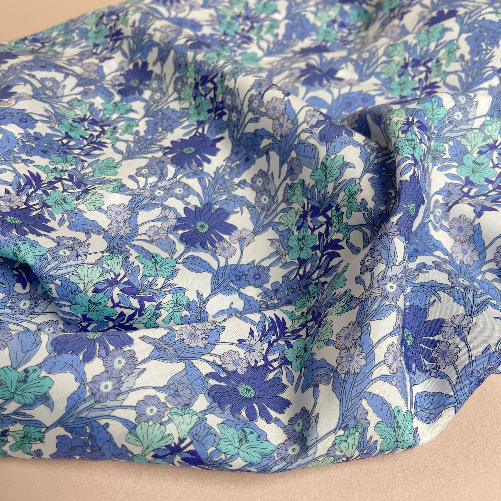 Wildflower Blue Cotton Lawn Fabric