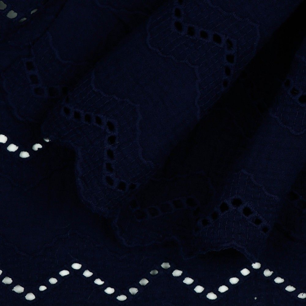 Scalloped Border Embroidered Cotton Double Gauze in Navy