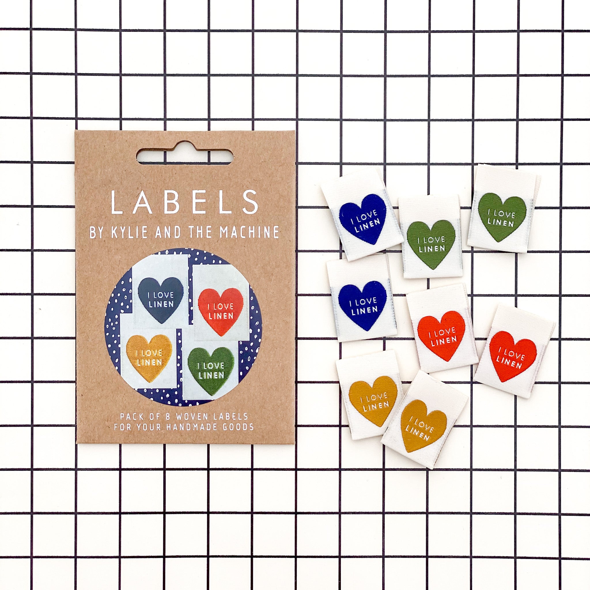 Kylie and the Machine -"I LOVE LINEN" Multipack Woven Labels 8 Pack