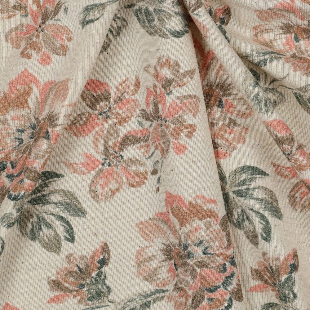 Peachy Flowers Linen Cotton Jersey