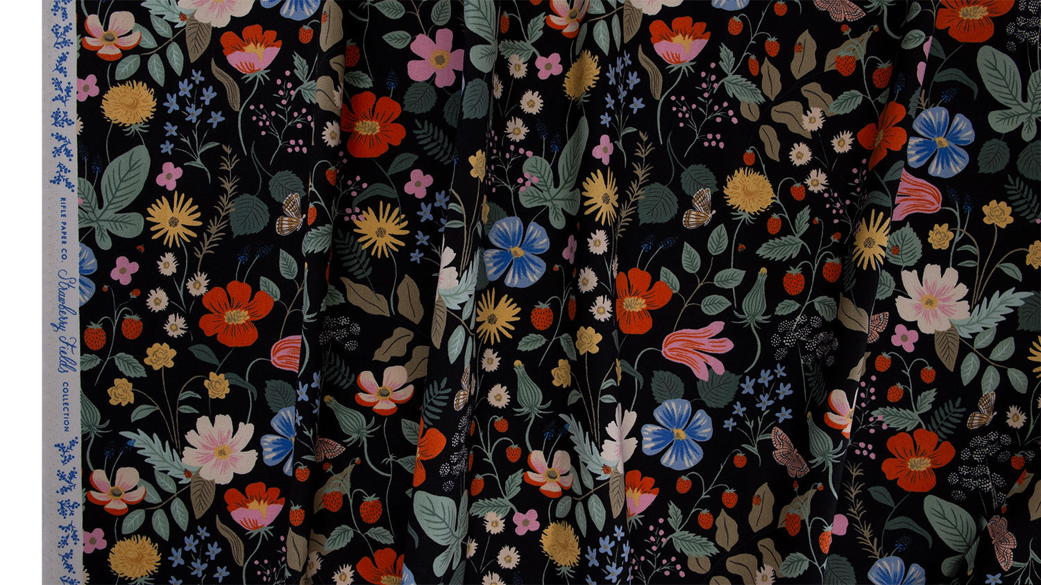 Rifle Paper Co - Strawberry Fields Black Cotton