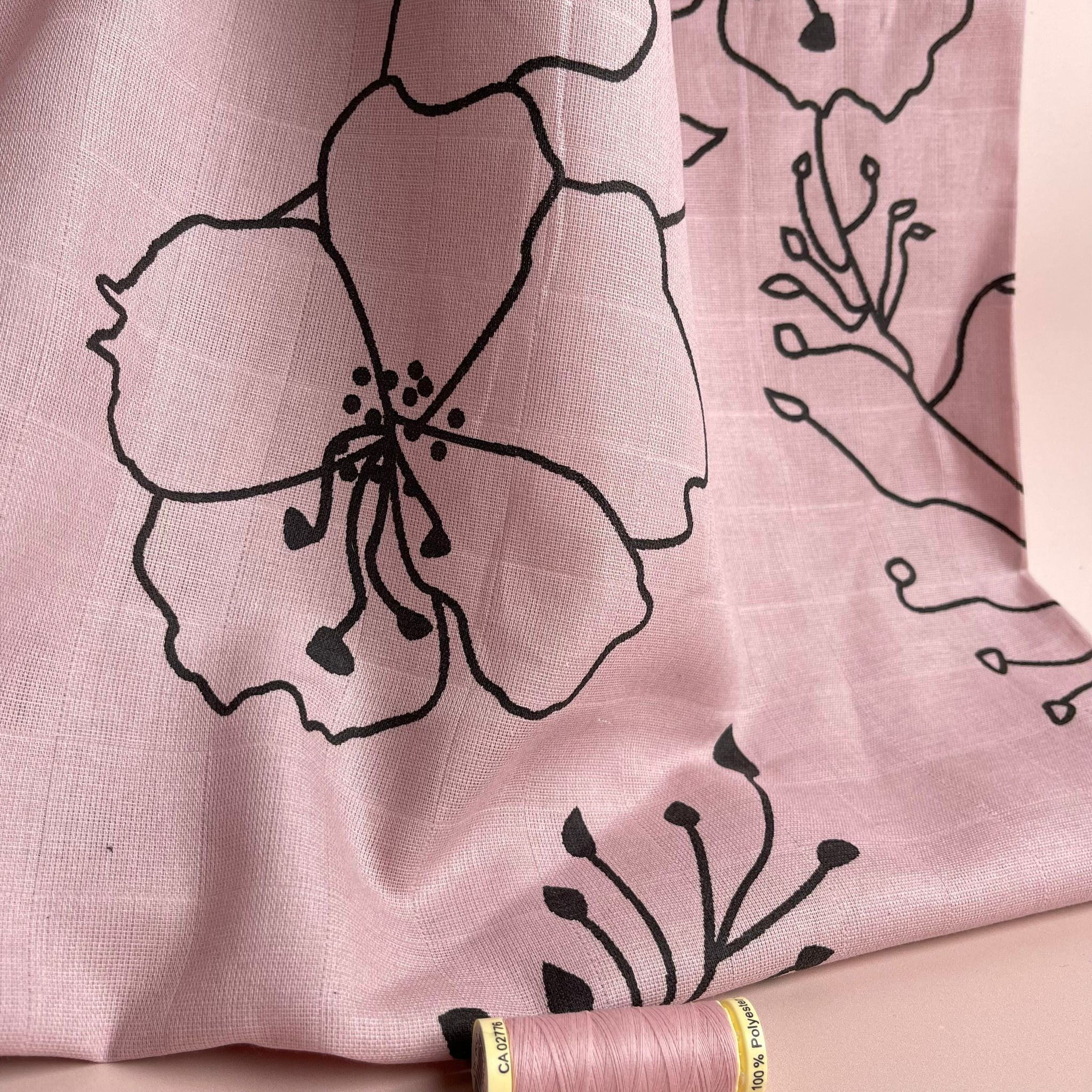 Fibre Mood Floral Outline on Pink Cotton Double Gauze