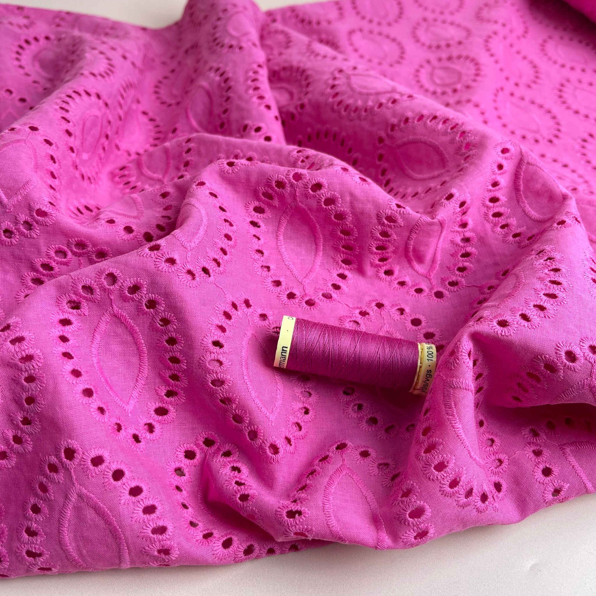 Sweet Fuchsia Cotton Broderie Anglaise Fabric