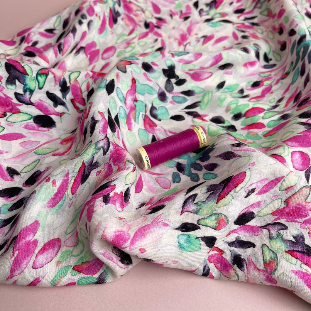 Falling Petals in Fuchsia Pink Viscose Fabric