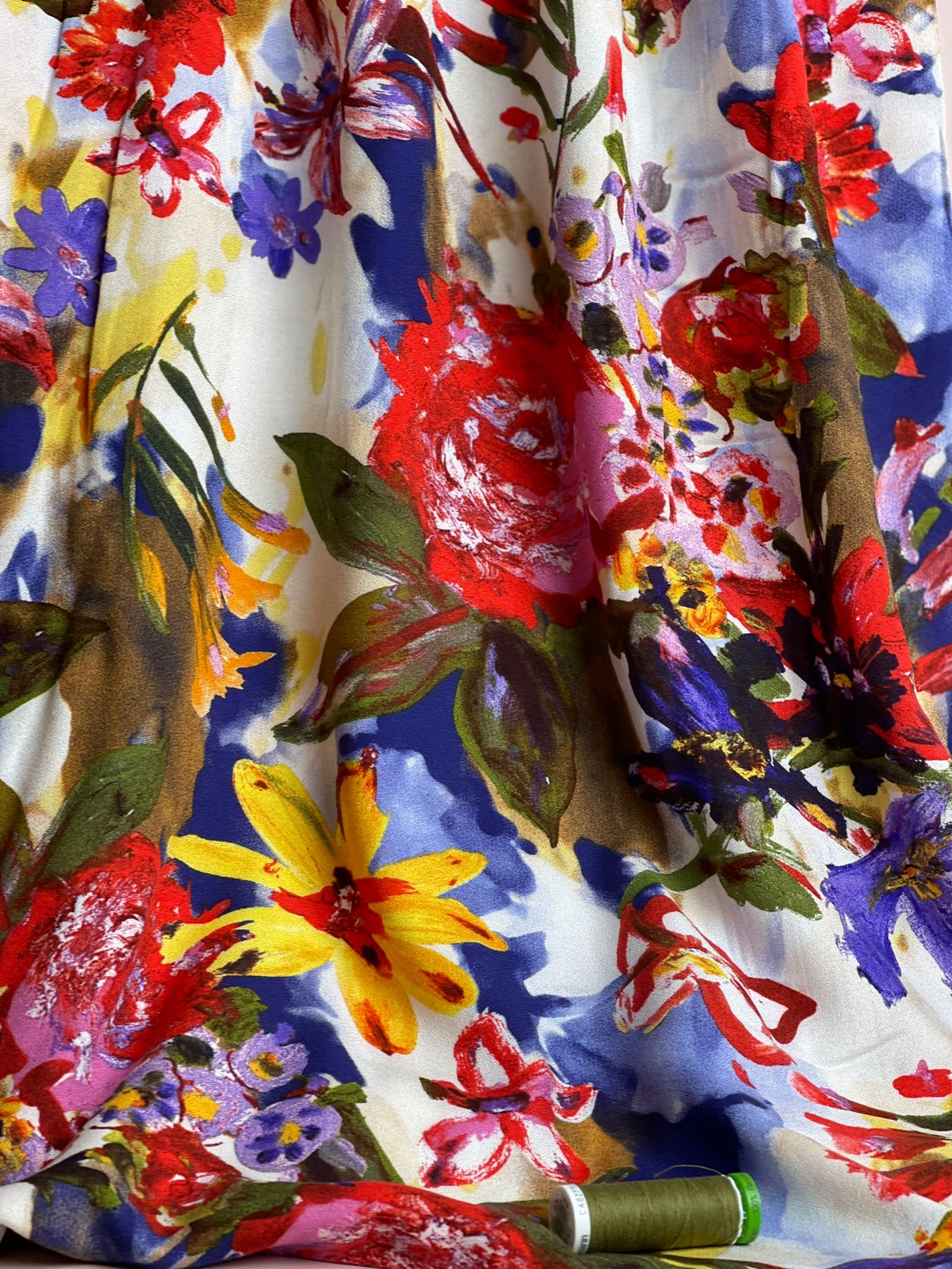 Watercolour Bold Bouquet Viscose Crepe Fabric
