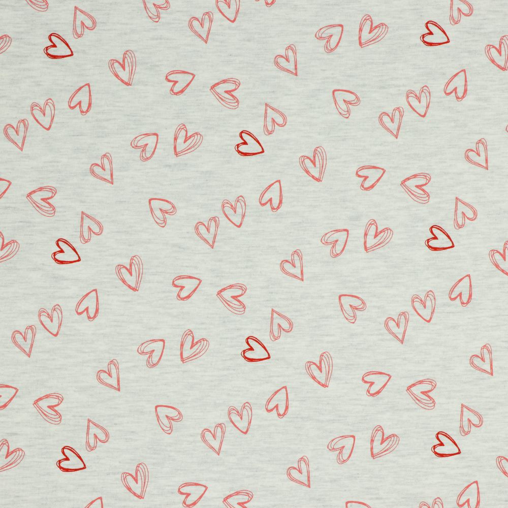 Hearts in Ecru Melange Cotton Jersey Fabric