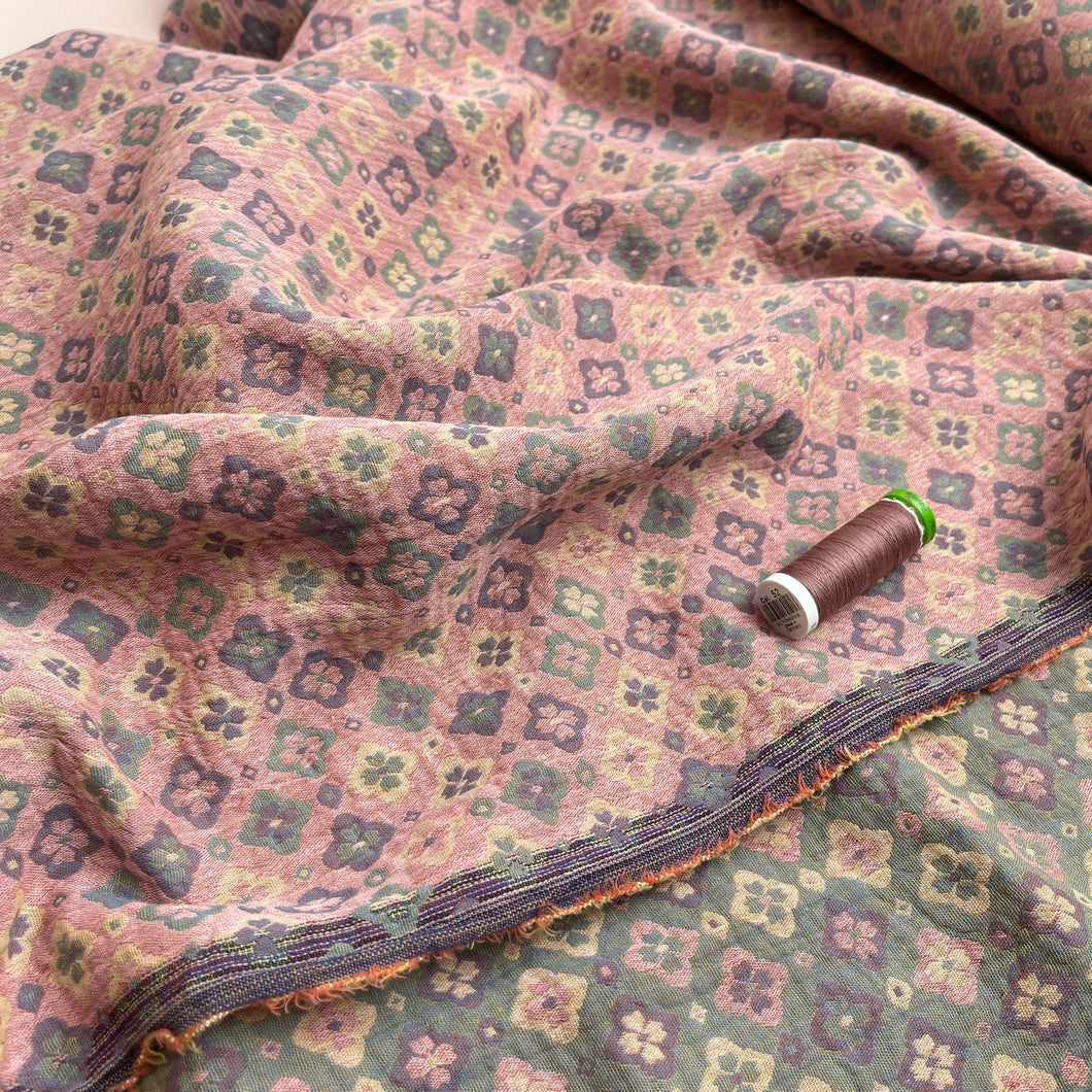 Pansy Jacquard Pink Cotton Double Gauze