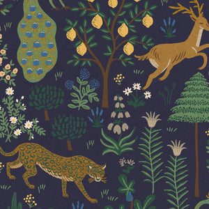 REMNANT 1.40 metre - Rifle Paper Co - Menagerie Navy Unbleached Metallic Canvas from Camont
