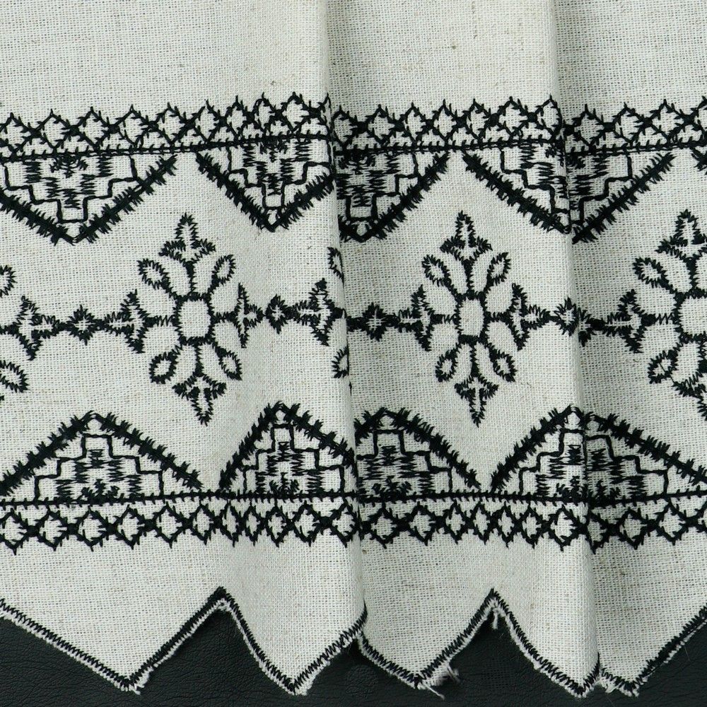 REMNANT 0.73 Metre - Border Embroidered Linen Viscose Blend Fabric.