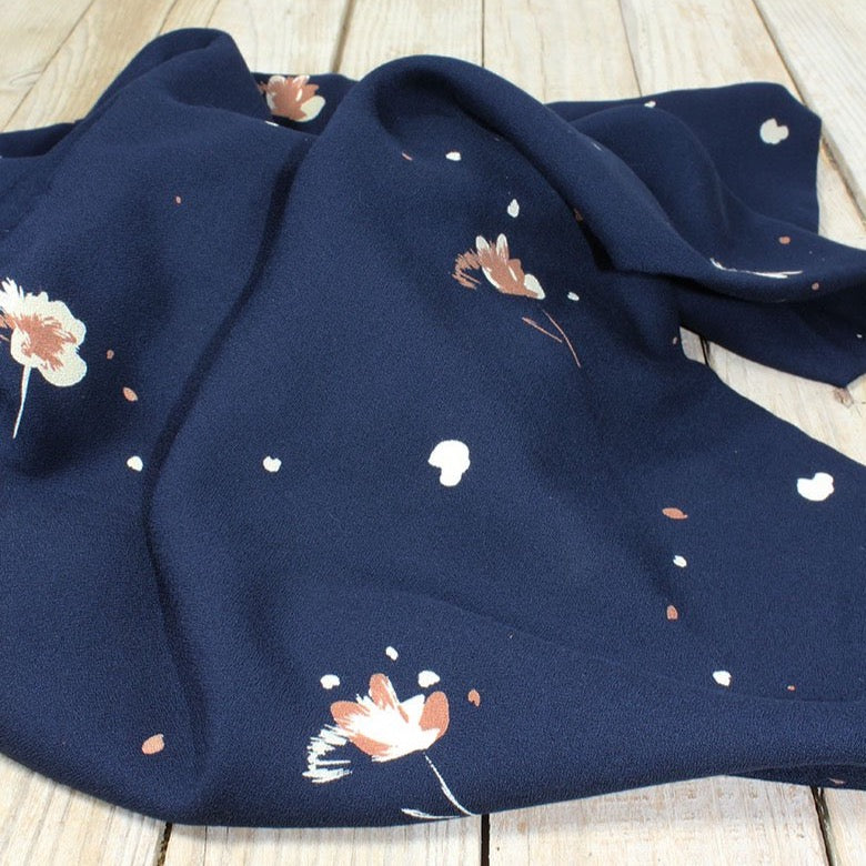 REMNANT 0.5 Metre - & Zoé - Windy Navy Blue Viscose Crepe Fabric