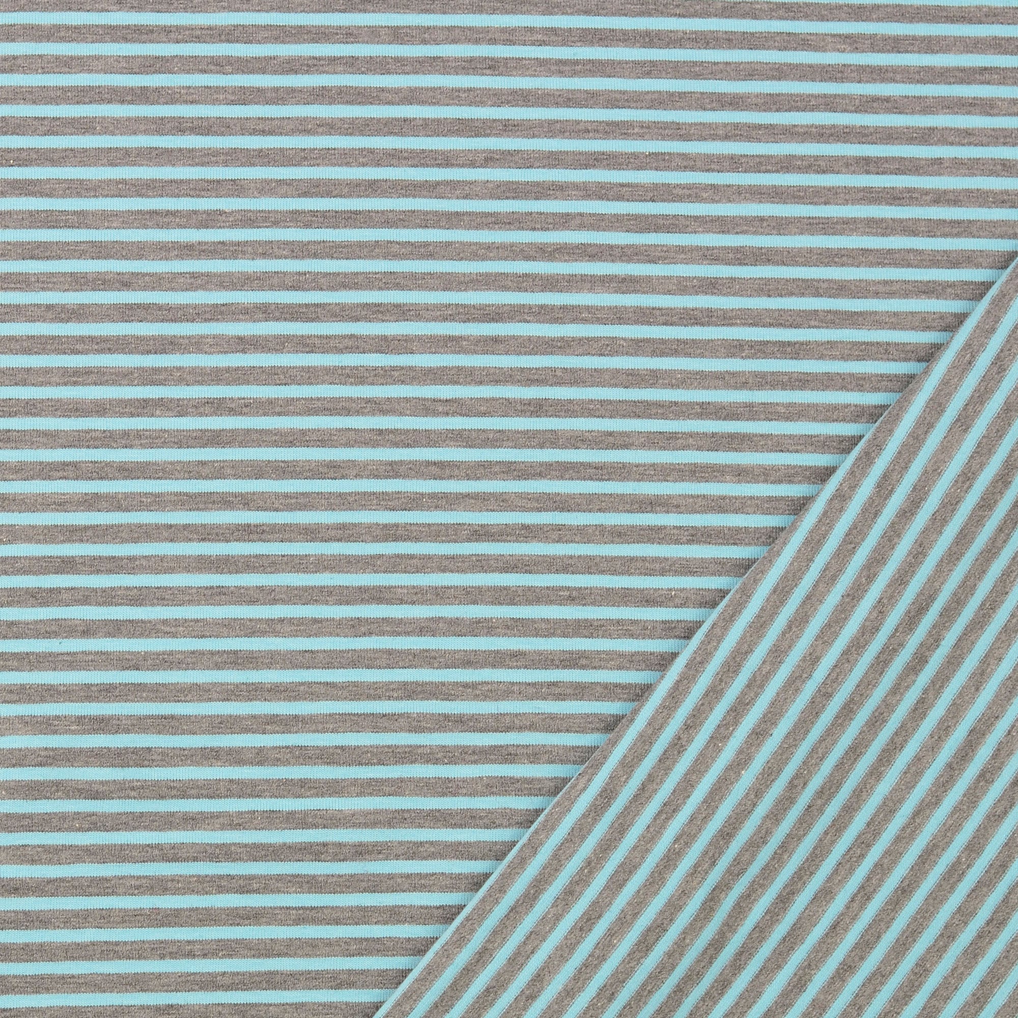 Grey with Sky Blue Small Stripe Cotton Jersey