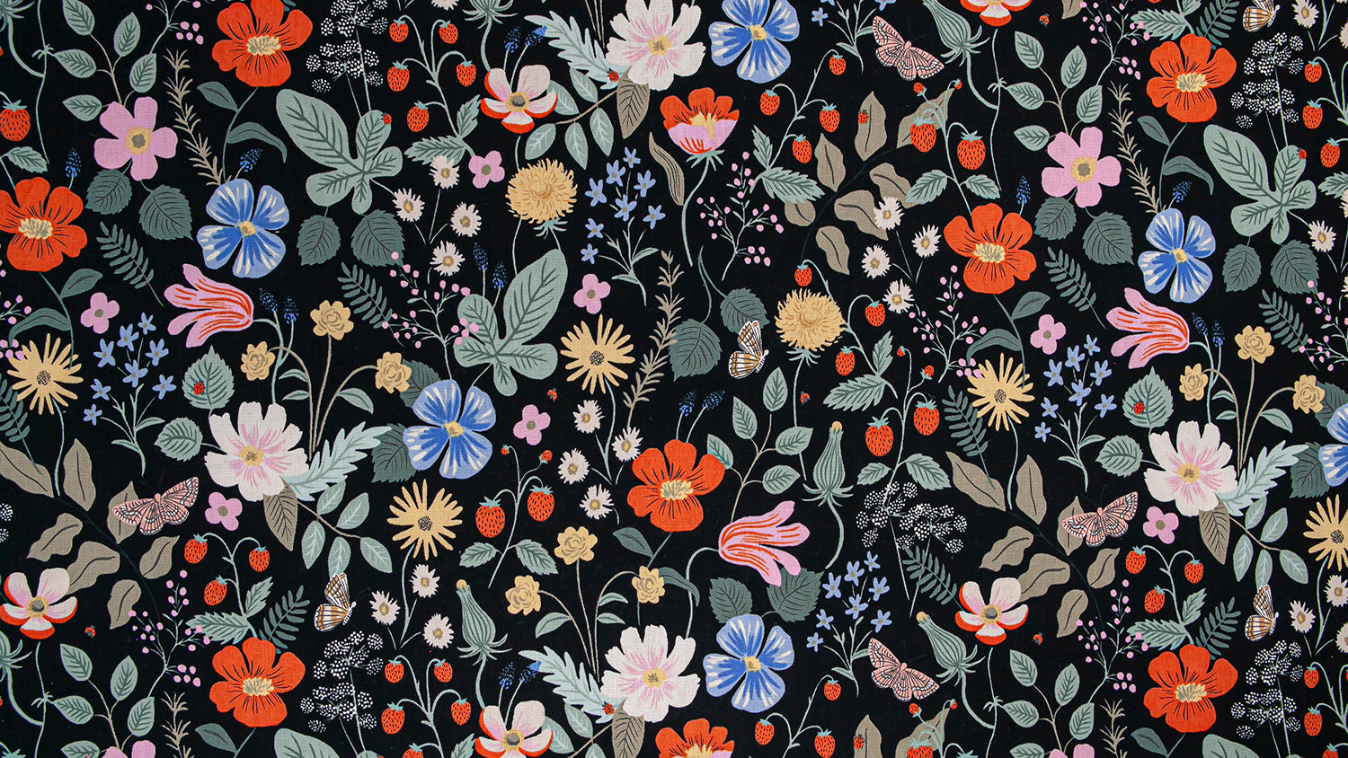 Rifle Paper Co - Strawberry Fields Black Cotton