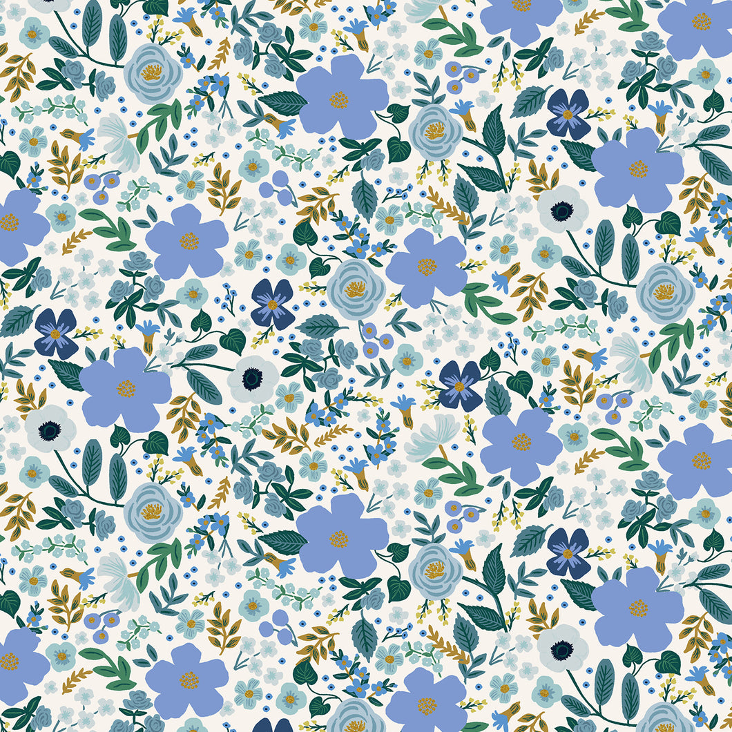 Rifle Paper Co - Garden Party Blue Wild Rose Metallic Cotton Fabric