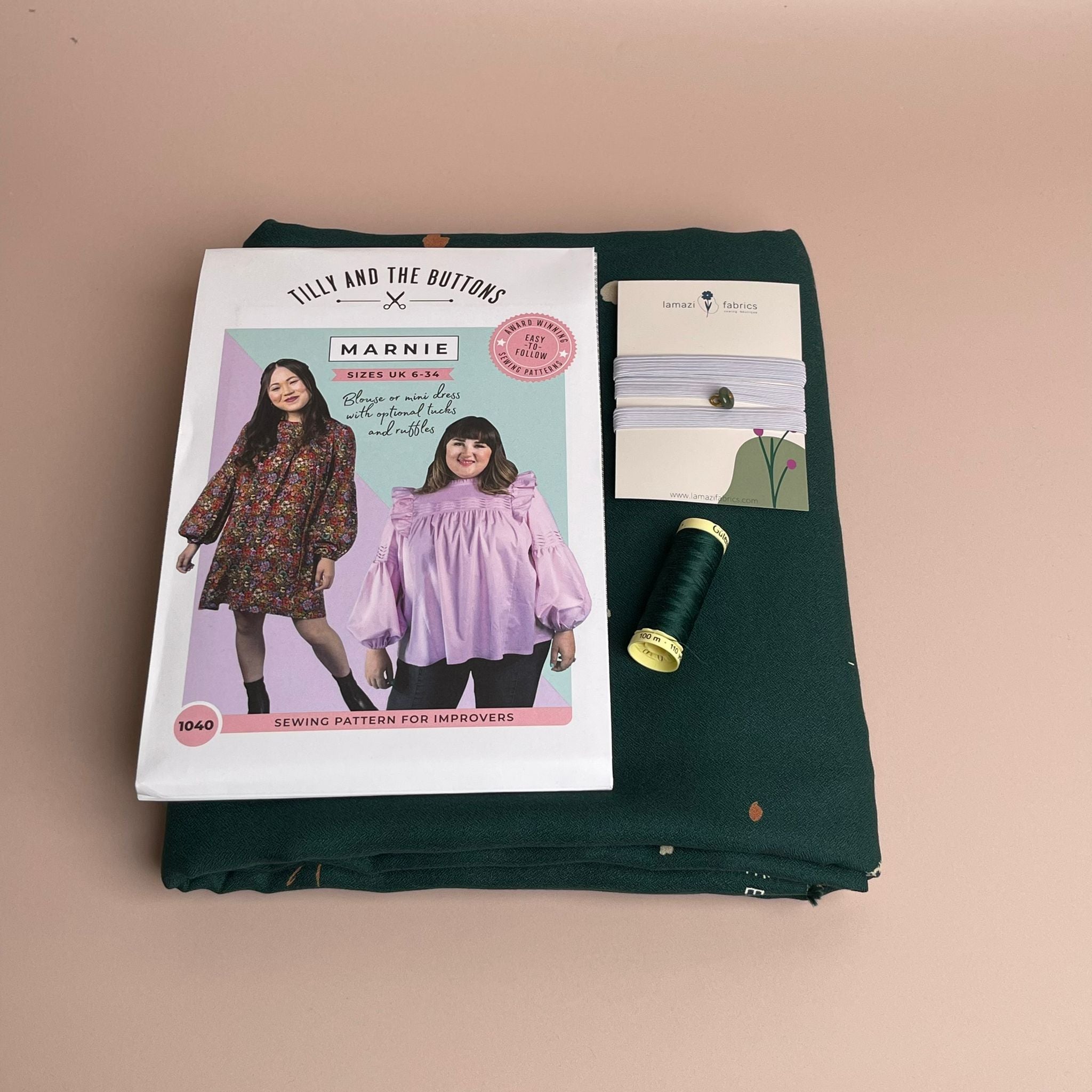 Sewing Kit - Marnie Blouse and Mini Dress in Windy Pine Green Viscose Crepe