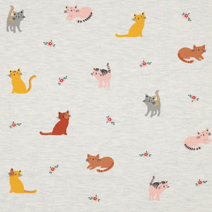 Cute Cats in Light Grey Melange Cotton Jersey Fabric