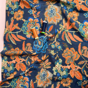 Vintage Autumn Floral Rust Viscose / Rayon Fabric