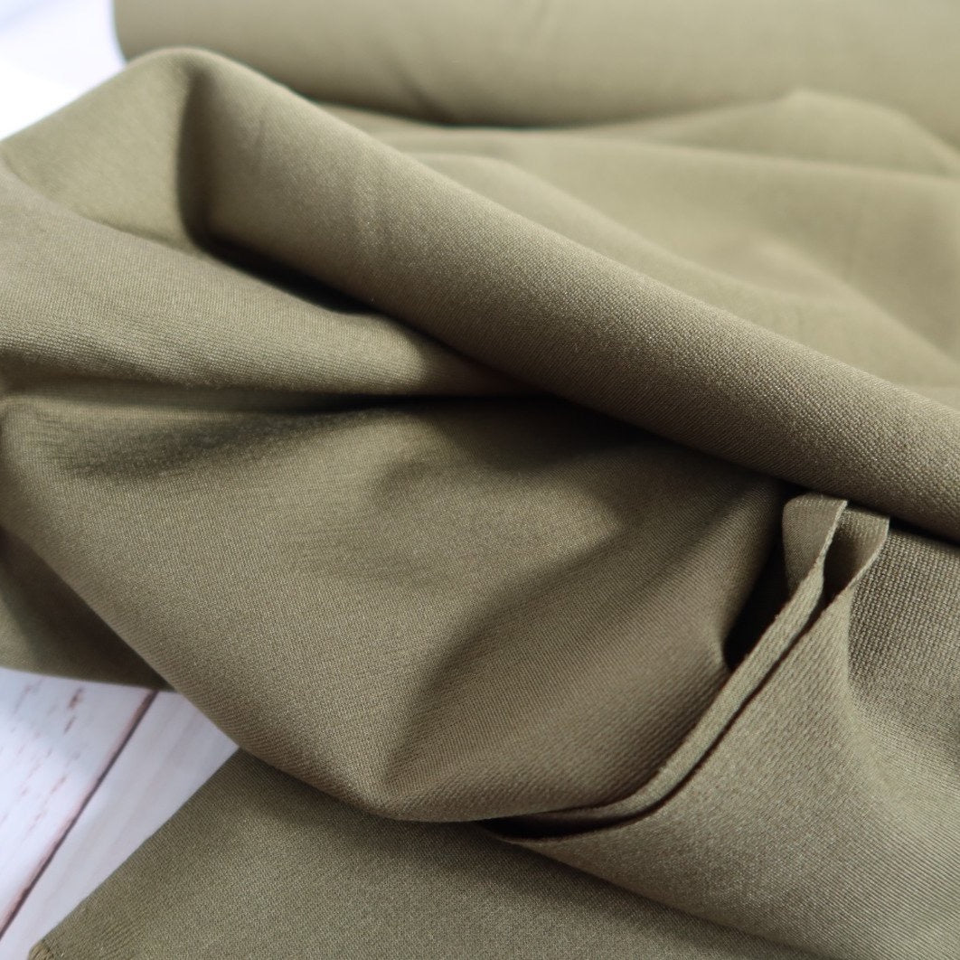 REMNANT 0.48 Metre - Olive Green Viscose Ponte Roma Double Knit Fabric