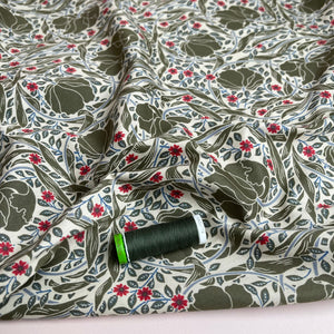 Entwined Flowers Khaki Green Cotton Lawn Fabric