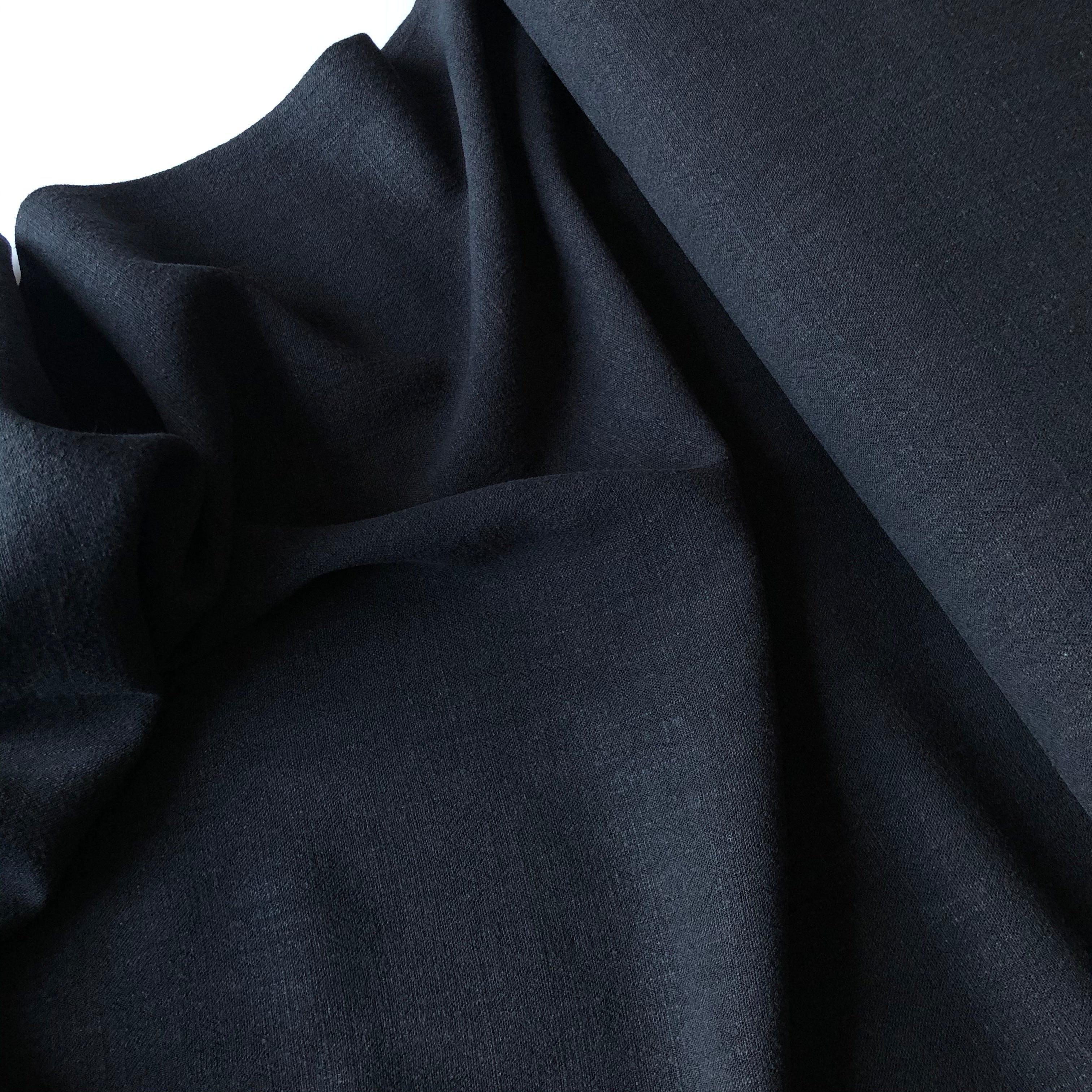 Flow Black Viscose Linen Blend Dress Fabric