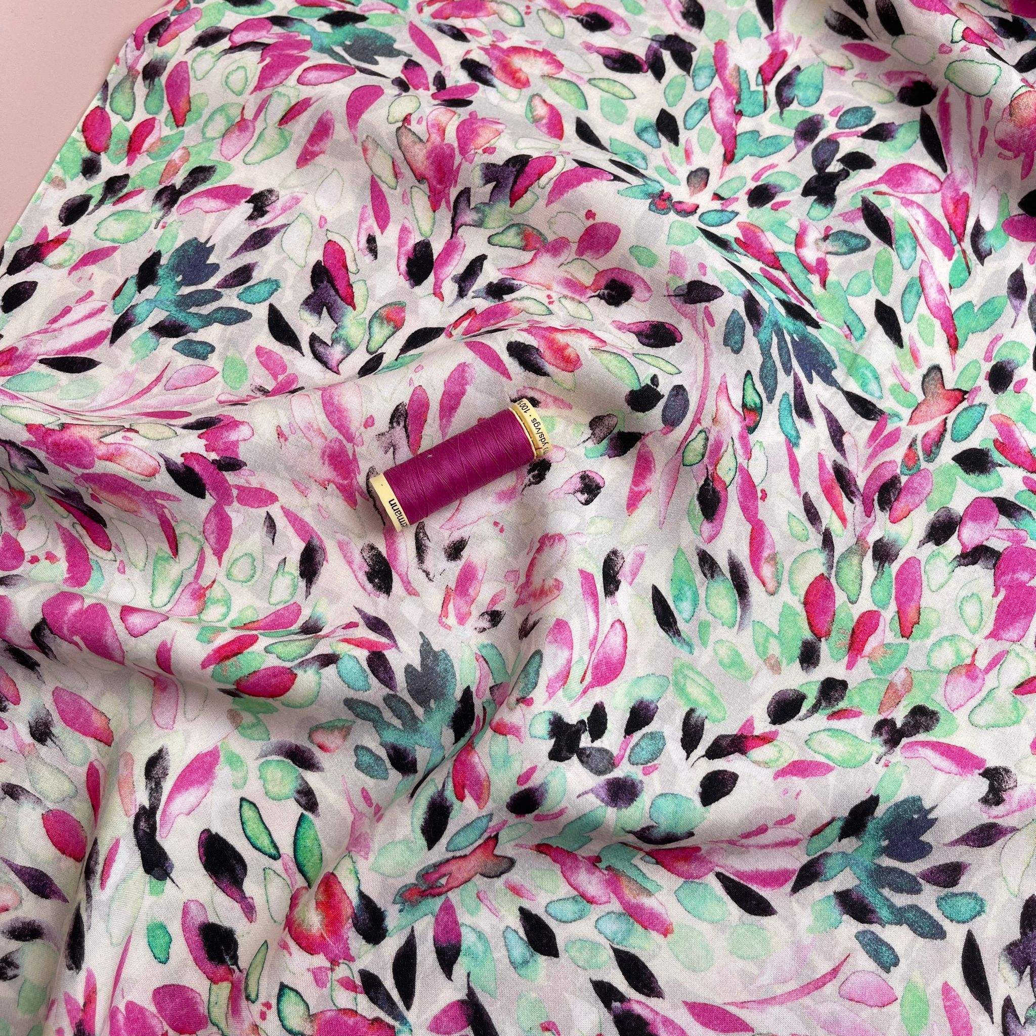Falling Petals in Fuchsia Pink Viscose Fabric