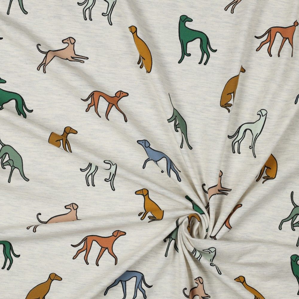 Greyhound Dogs in Light Grey Melange Cotton Jersey Fabric