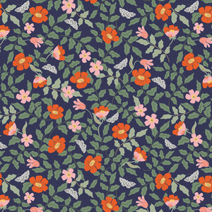 REMNANT 3.12 Metres - Rifle Paper Co - Primrose Navy Cotton from Strawberry Fields
