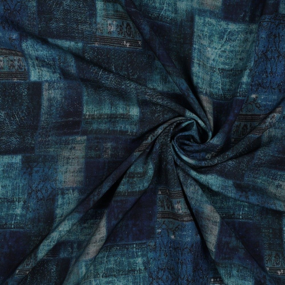 Tapestry Tiles Ocean Viscose Fabric
