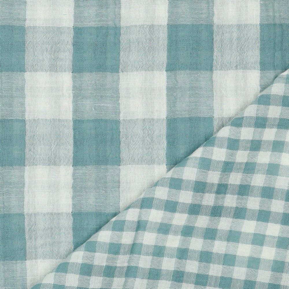 Reversible Gingham Cotton Double Gauze in Mineral Blue